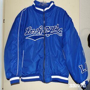 VINTAGE LOS ANGELES DODGERS BLUE BOMBER VARSITY LINED ZIPPERED SATIN JACKET
